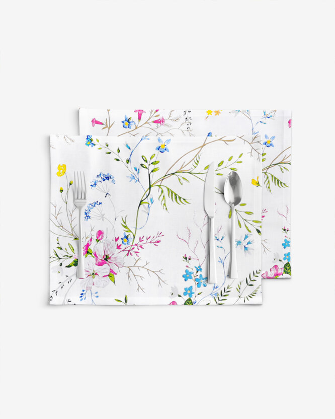 Placemat voor op tafel 100% katoen renforcé - Geschilderde veldbloemen - set 2 stuks