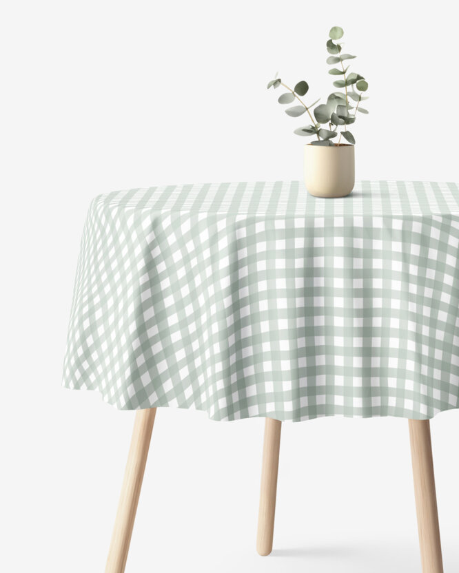 Rond tafelkleed 100% katoen renforcé - Saliegroene ruitjes