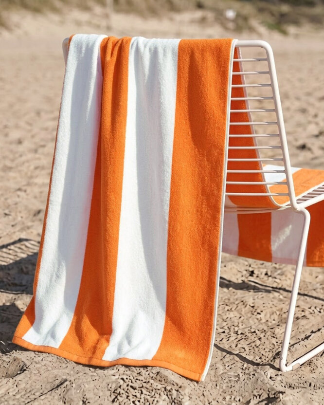 Strandbadhanddoek - Oranje neon met witte strepen