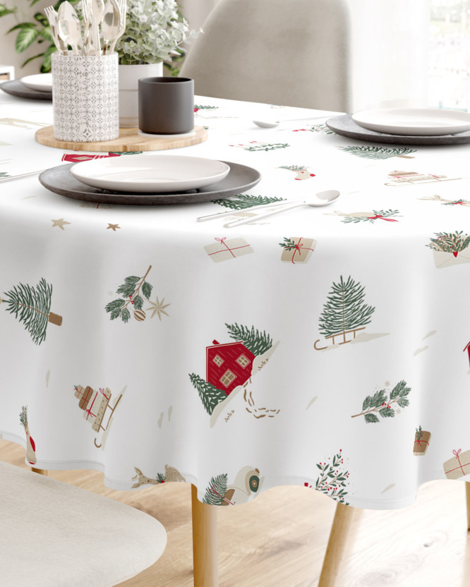 Kerst ovaal tafelkleed van stevig katoen - Traditionele Kerst (buitenland)