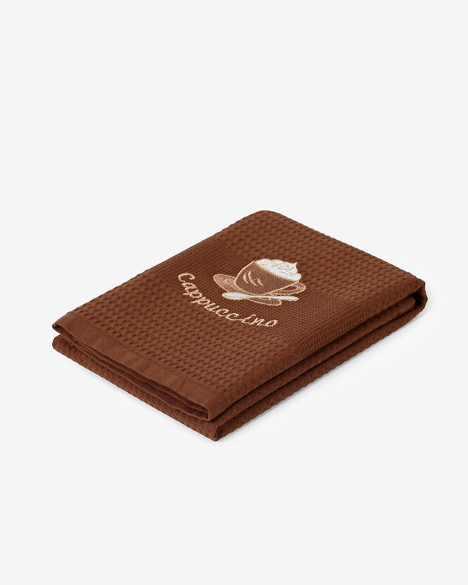 Geborduurde theedoek wafeldoek - Koffie op bruin