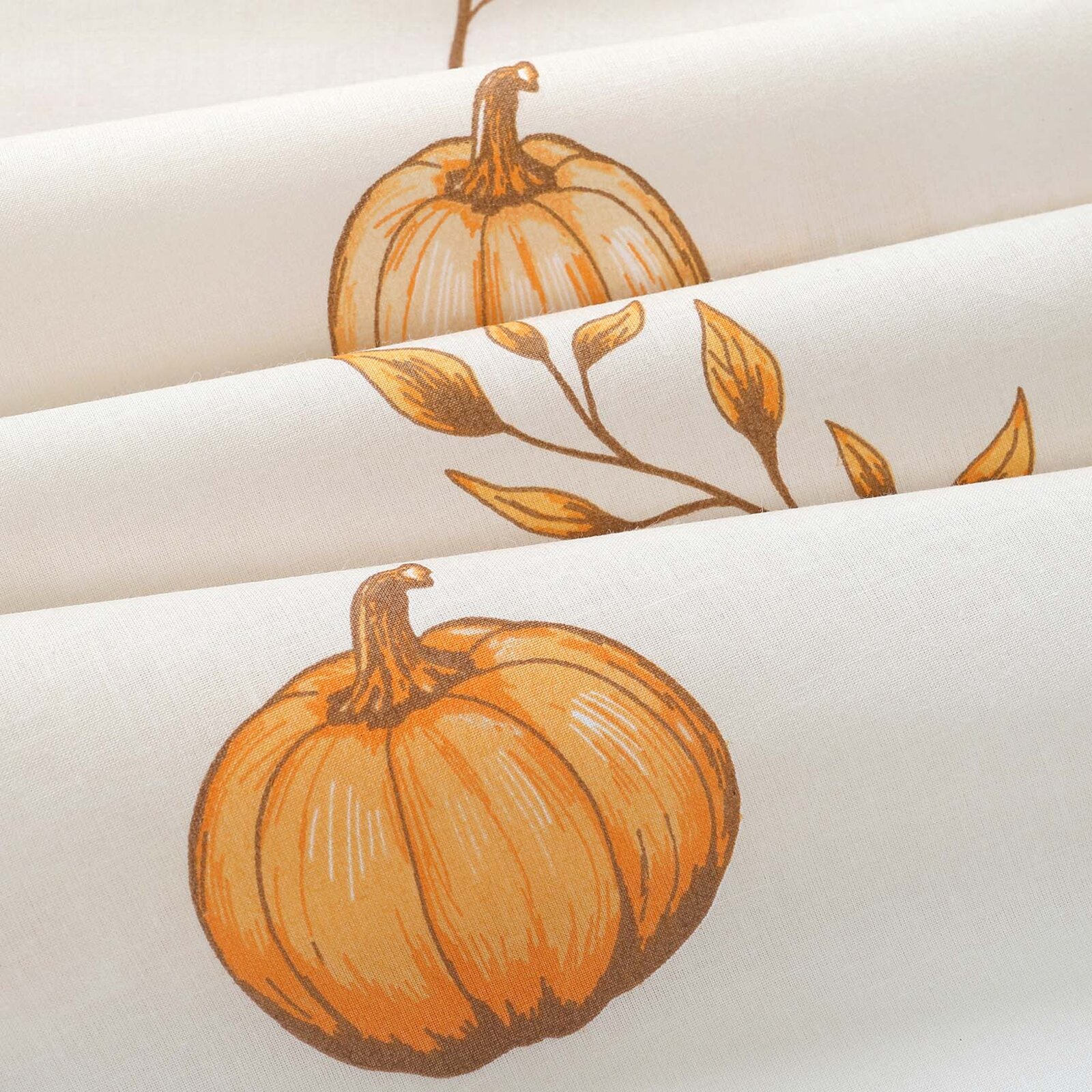 Katoenen gordijn - Herfst pompoenen en blaadjes