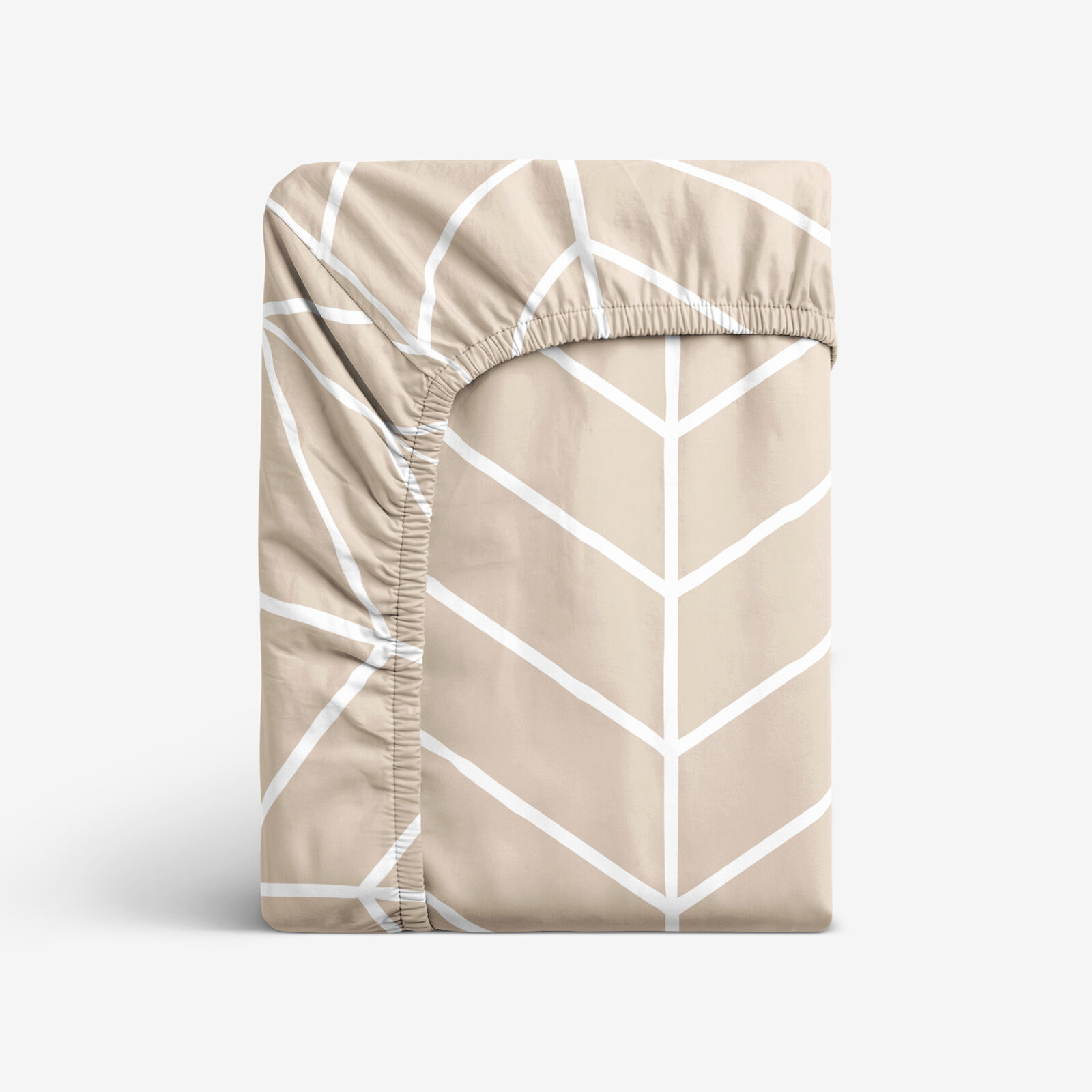 Katoenen hoeslaken - Witte zigzag op beige