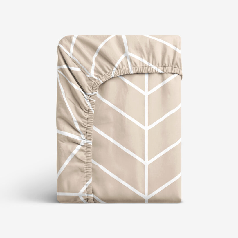 Katoenen hoeslaken - Witte zigzag op beige