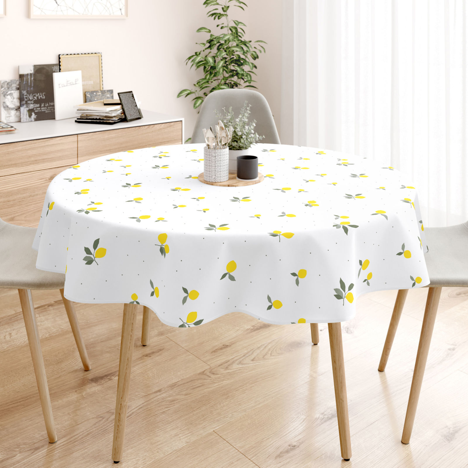Rond tafelkleed 100% katoen renforcé - Citroenen