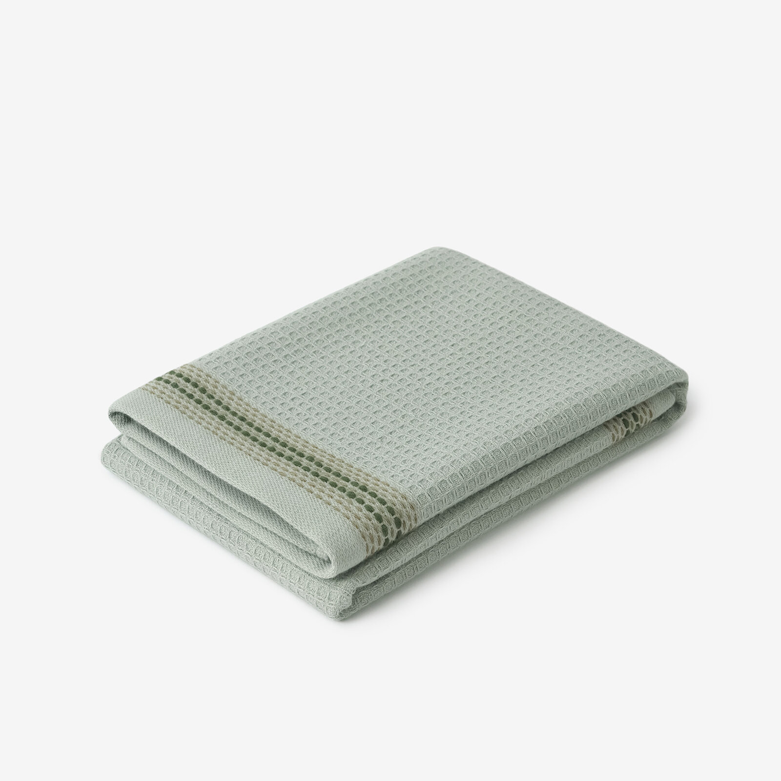 Keuken wafel-theedoek met border - saliegroen