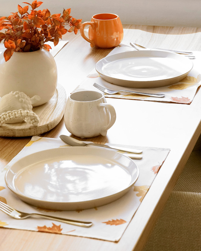 Placemat voor op tafel 100% katoen renforcé - Herfstbladeren - set van 2 stuks