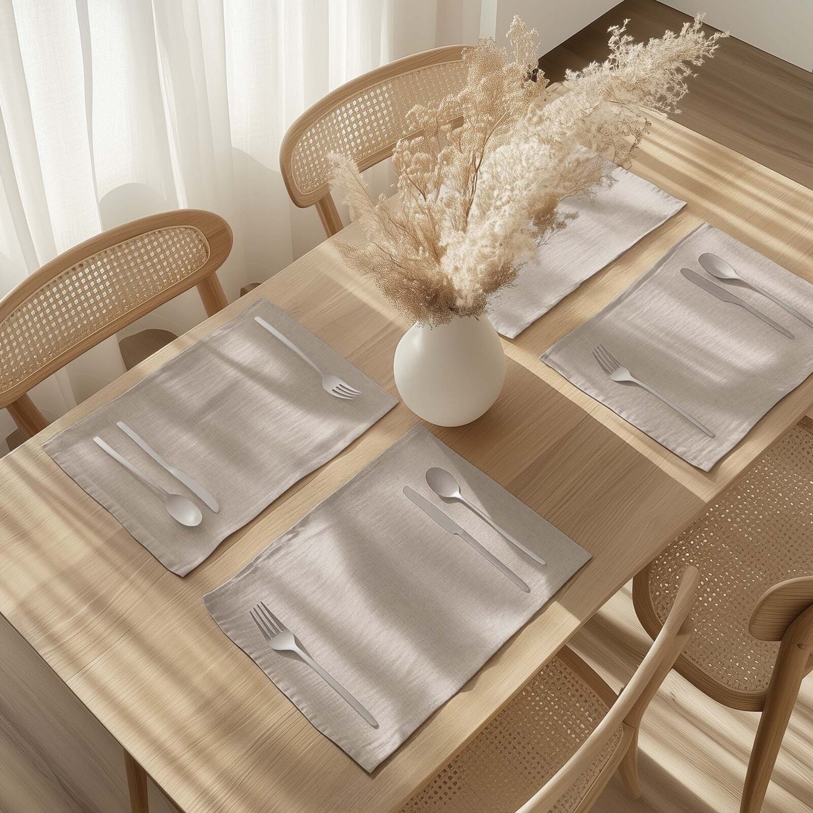 Placemat voor op tafel van linnenmix - koffiekleurig - set van 2 stuks