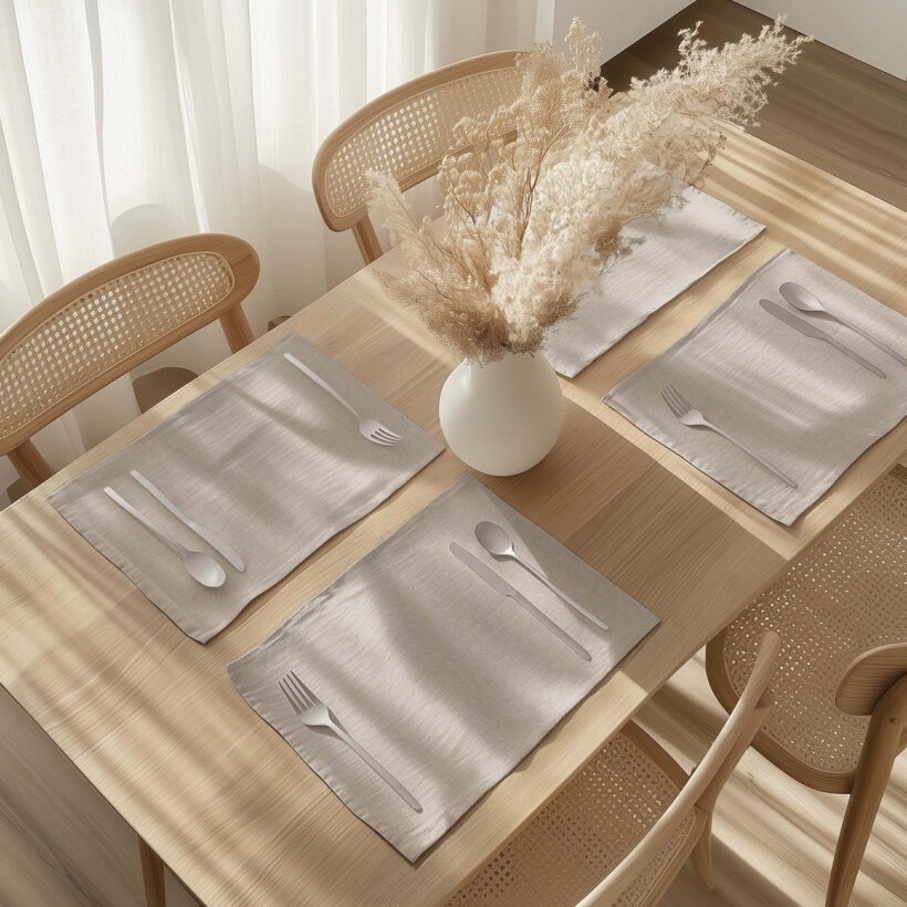 Placemat voor op tafel van linnenmix - koffiekleurig - set van 2 stuks