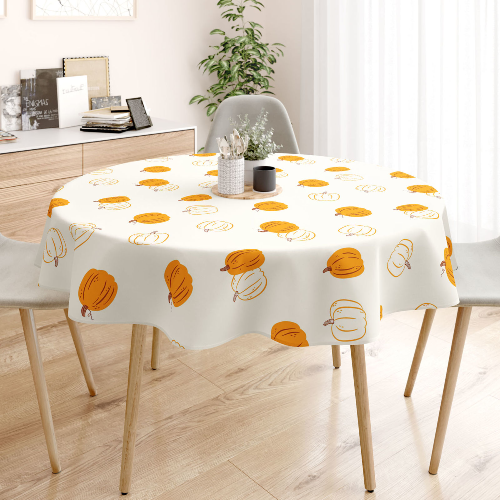 Rond tafelkleed 100% katoen renforcé - Herfst pompoen