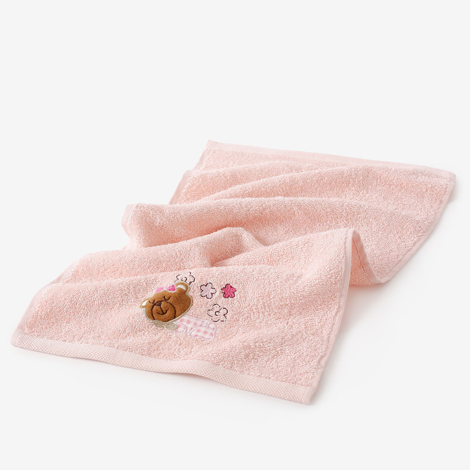 Kinder badstof handdoek - Beertje op roze