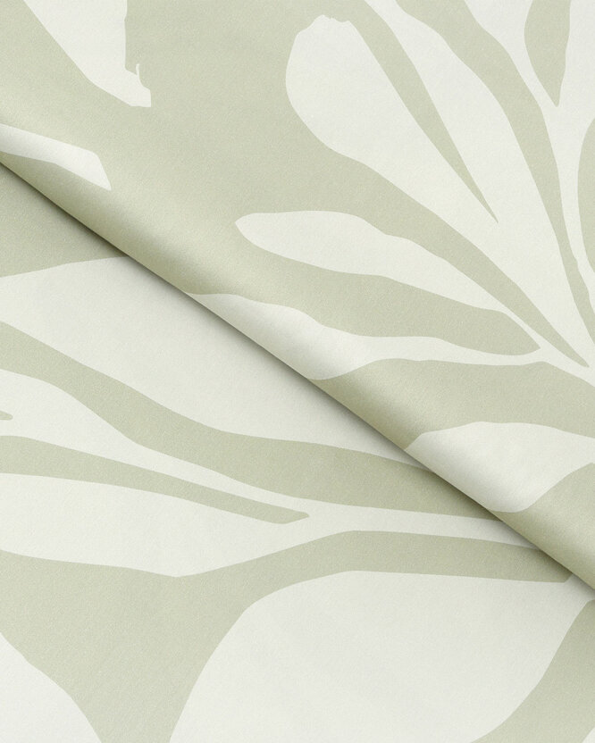 Katoensatijn - Abstracte bladeren op pastelgroen