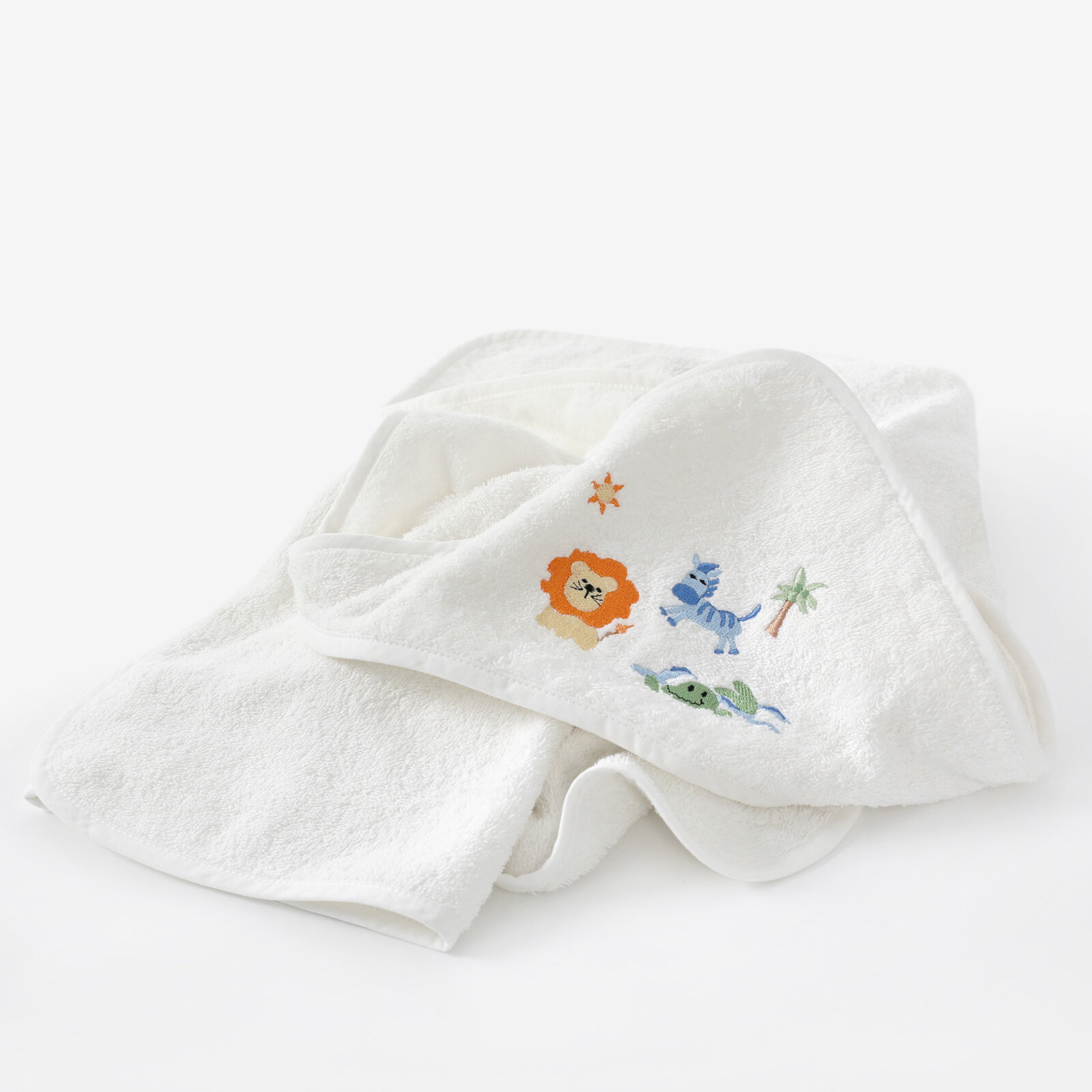 Kinder badstof badhanddoek met capuchon - Safari op wit