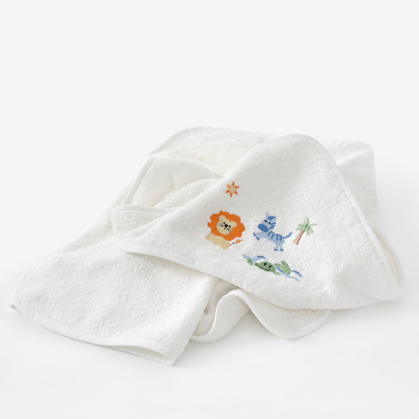 Kinder badstof badhanddoek met capuchon - Safari op wit