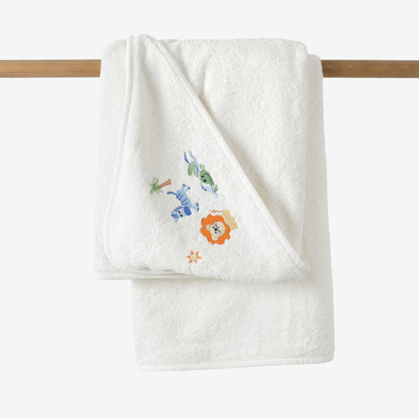 Kinder badstof badhanddoek met capuchon - Safari op wit