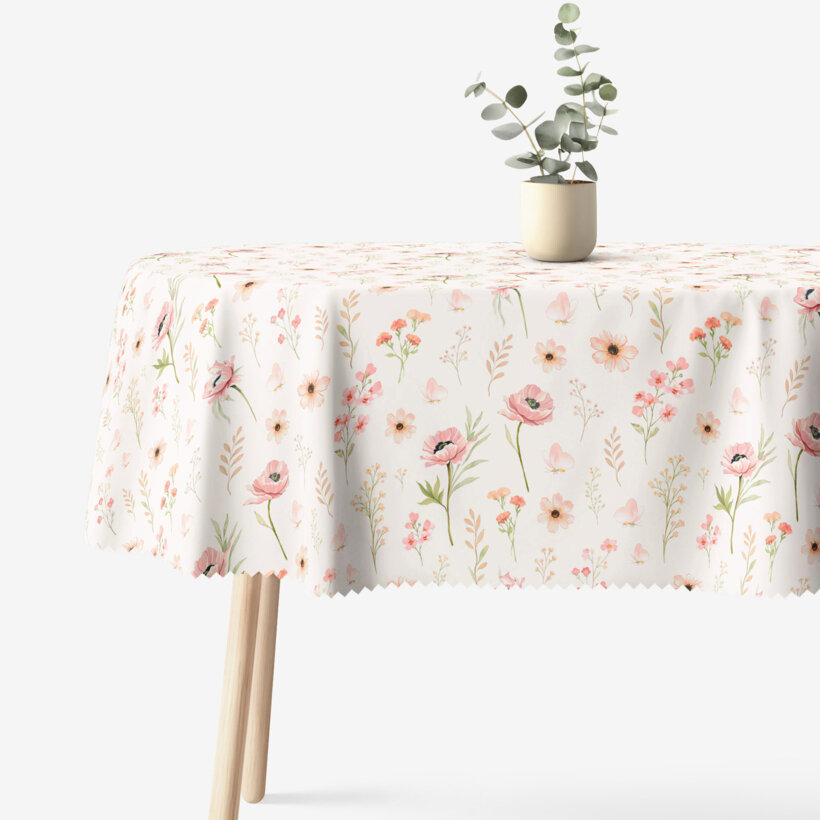 Ovaal teflon tafelkleed - Roze bloemen