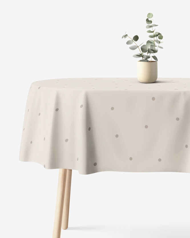 Ovaal tafelkleed 100% katoen renforcé - Stippen op beige