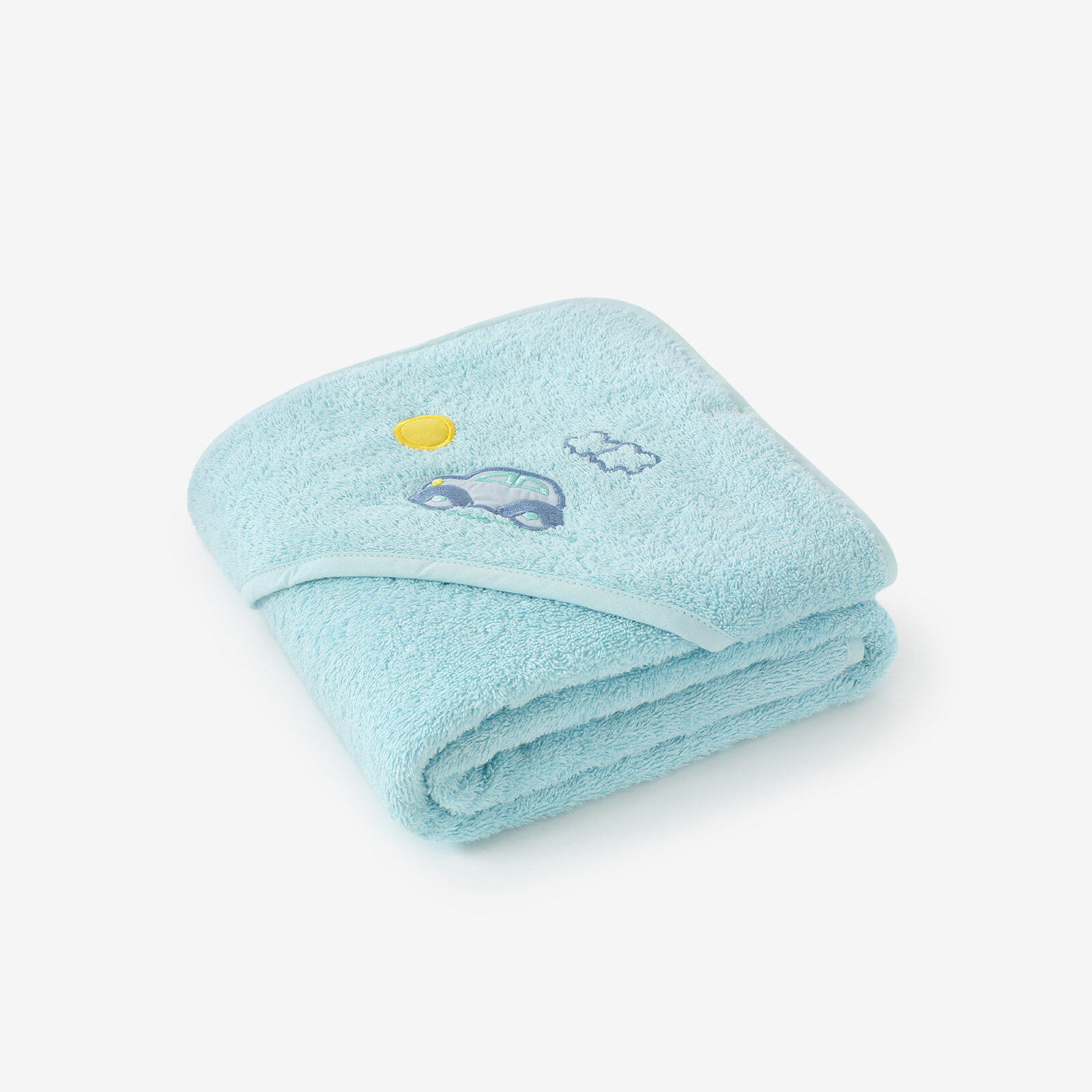 Kinder badstof badhanddoek met capuchon - Auto op blauw