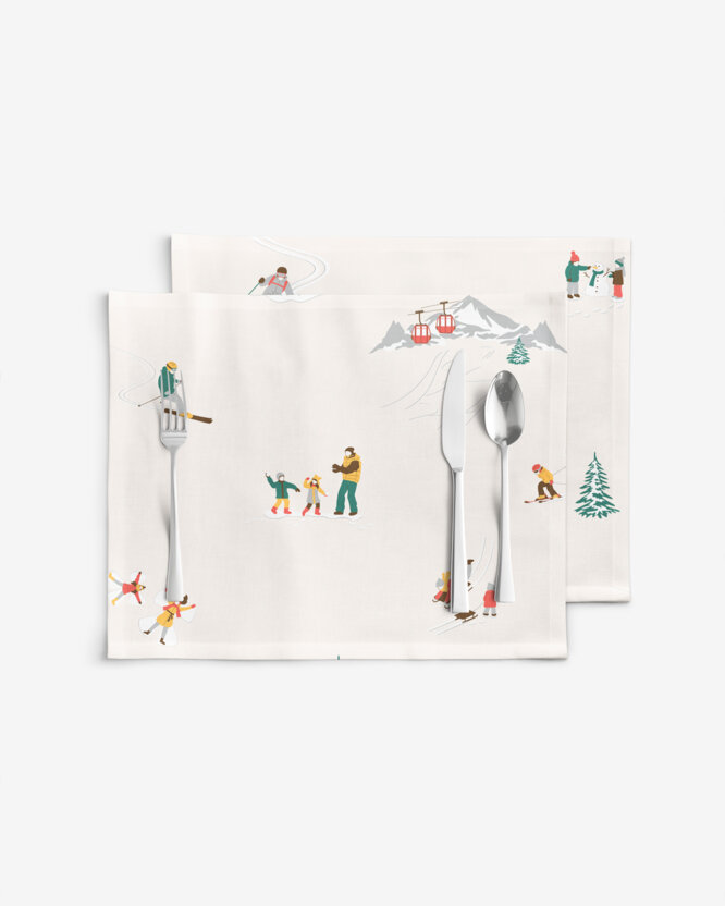 Tafelplacemat 100% katoen renforcé - Winters plezier - set van 2 st.