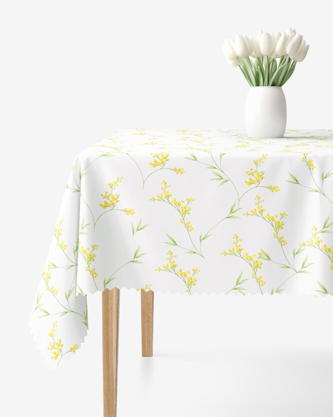 Hoekig teflon tafelkleed - Mimosa bloemen