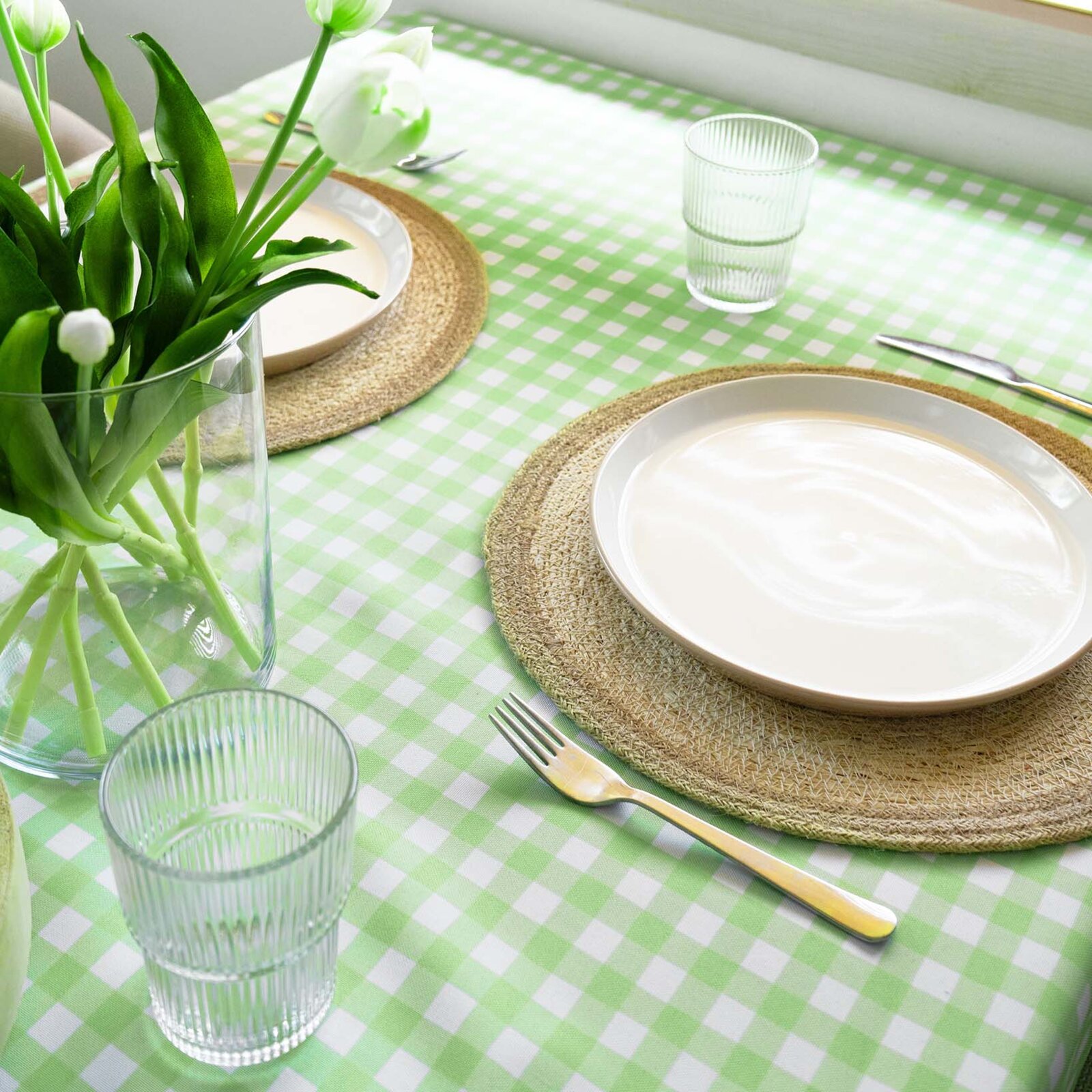 Hoekig teflon tafelkleed - Groene ruitjes
