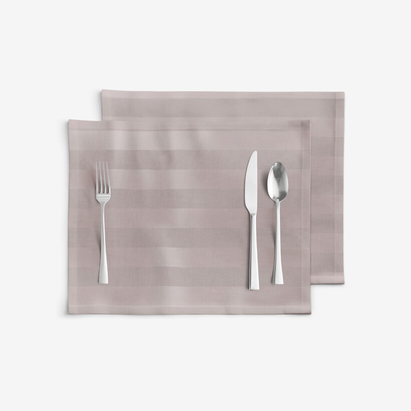Damasten placemat voor op tafel - Grijsbruine streepjes met satijnglans - set 2st