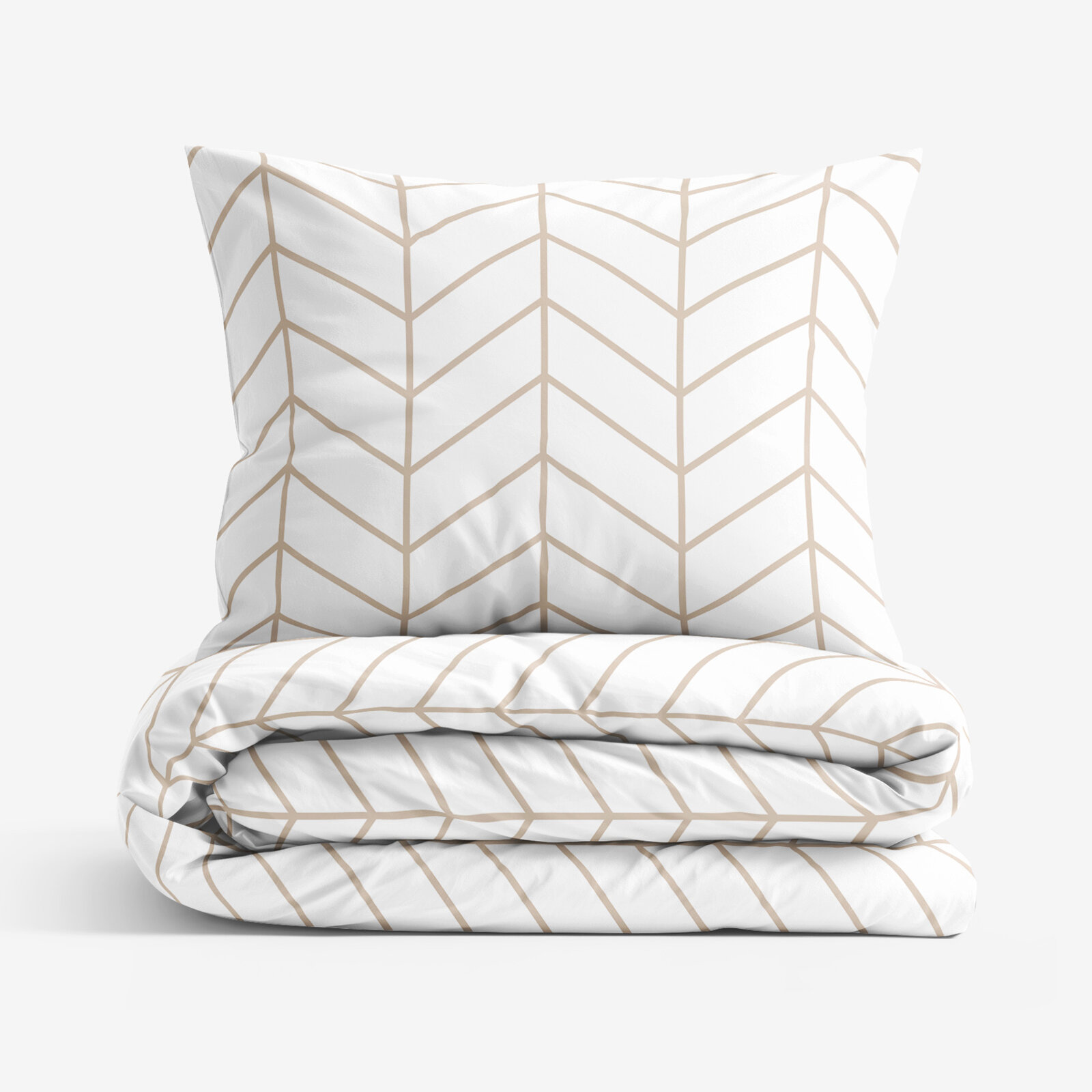 Katoenen beddengoed - Beige zigzag op wit