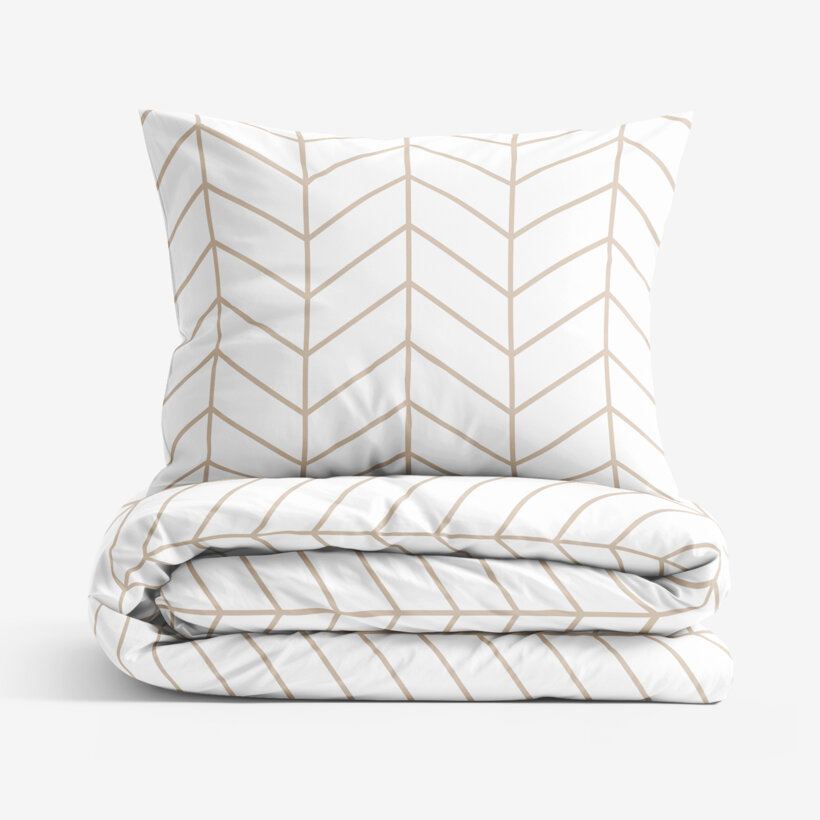 Katoenen beddengoed - Beige zigzag op wit