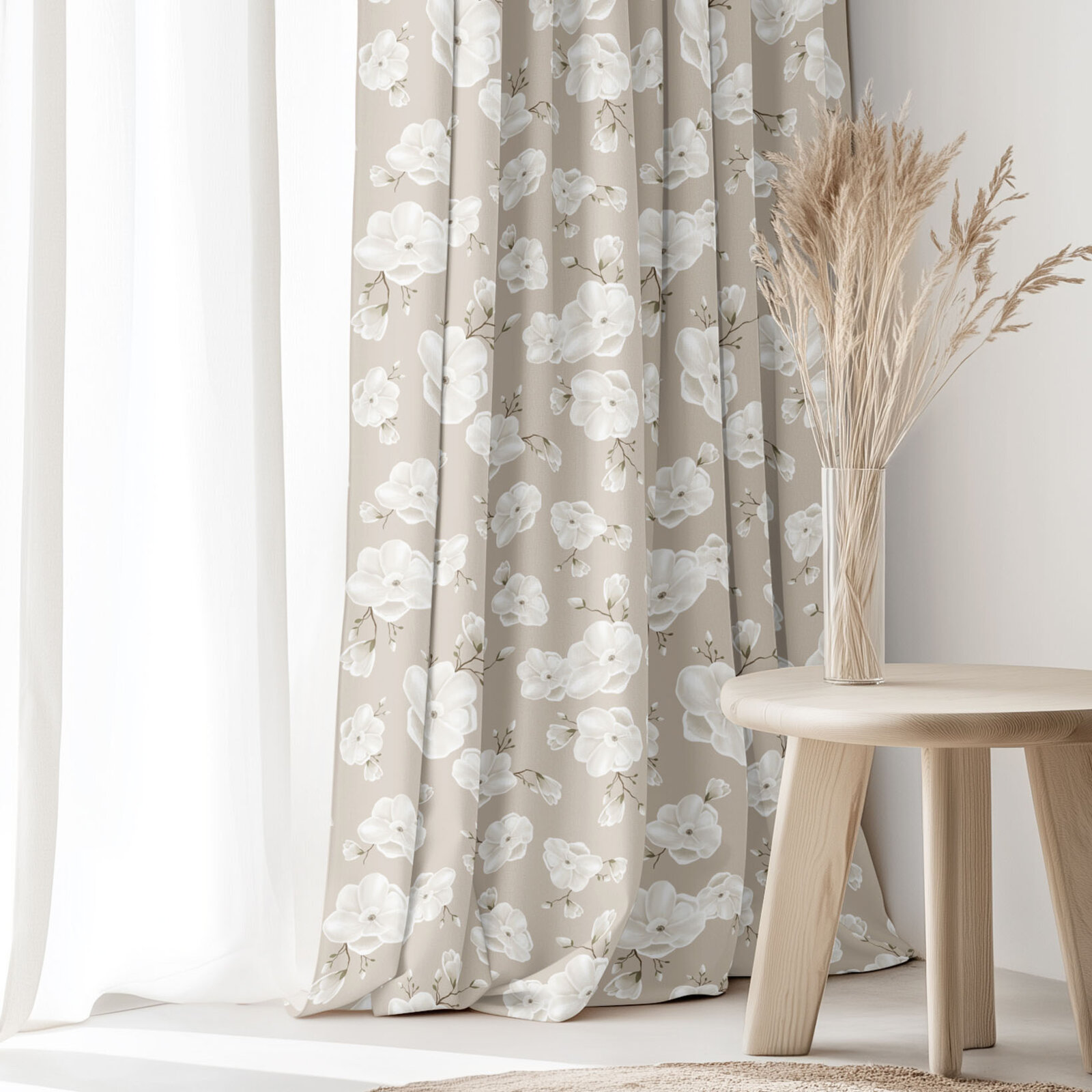 Decoratief gordijn Luca - Witte bloemen