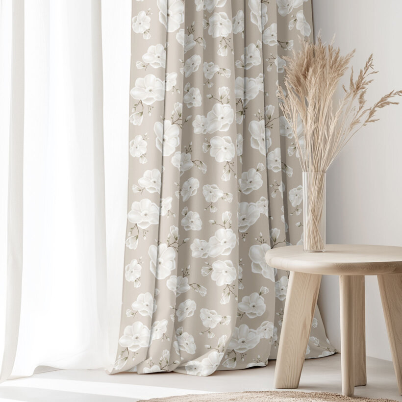 Decoratief gordijn Luca - Witte bloemen