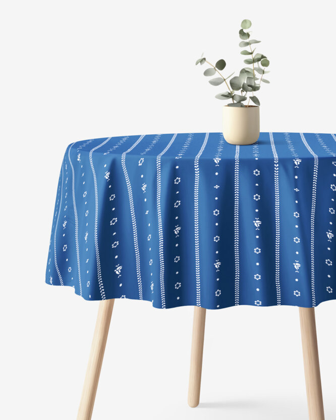 Rond tafelkleed 100% katoen renforcé - Na mú dušu op blauw