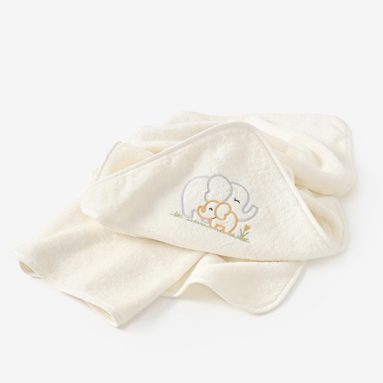 Baby badstof badhanddoek met capuchon - Olifantjes op crème