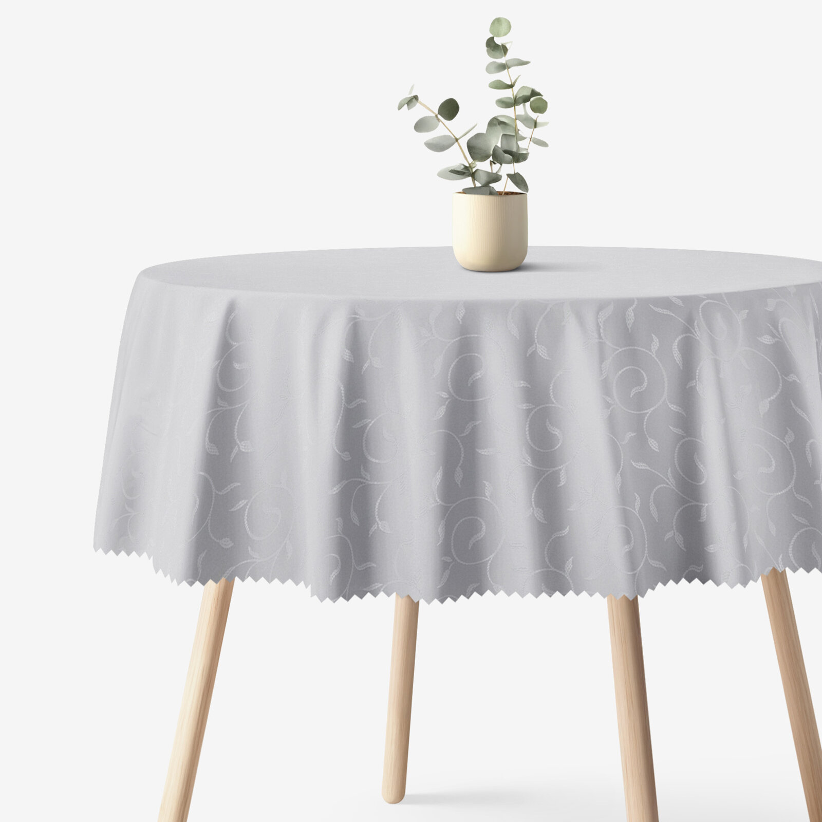 Feestelijk rond teflon tafelkleed - grijs met grote ornamenten