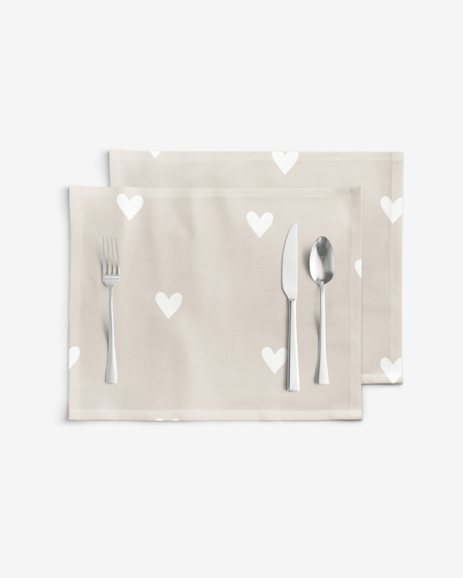 Tafelplacemat 100% katoen renforcé - Hartjes op latte - set 2 stuks