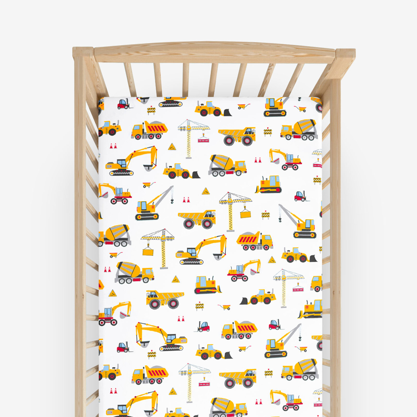 Katoenen hoeslaken voor een babybedje - Vrachtwagens en graafmachines