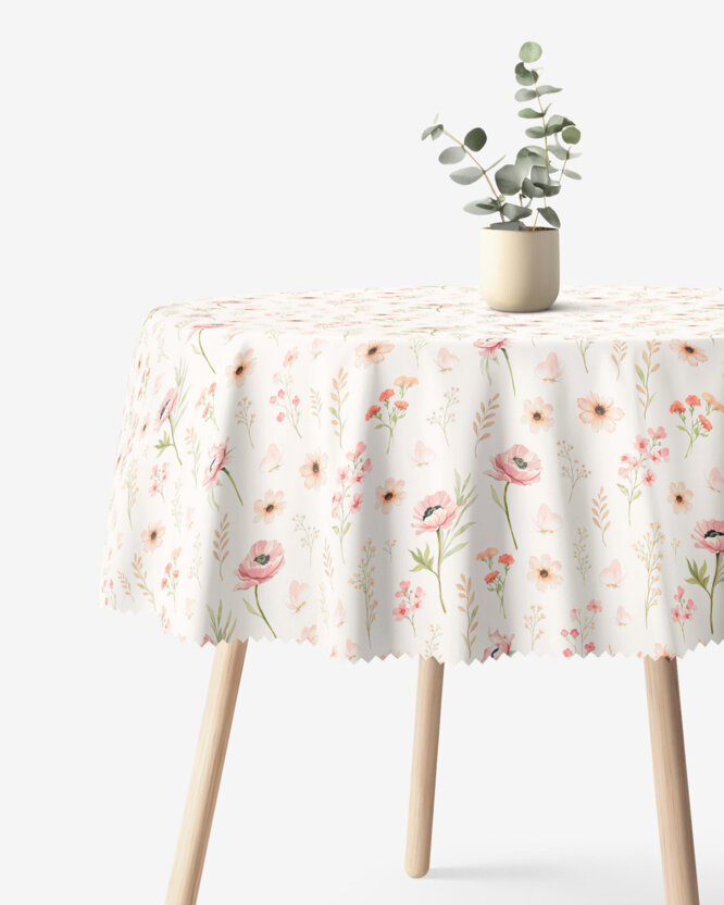 Rond teflon tafelkleed - Roze bloemen
