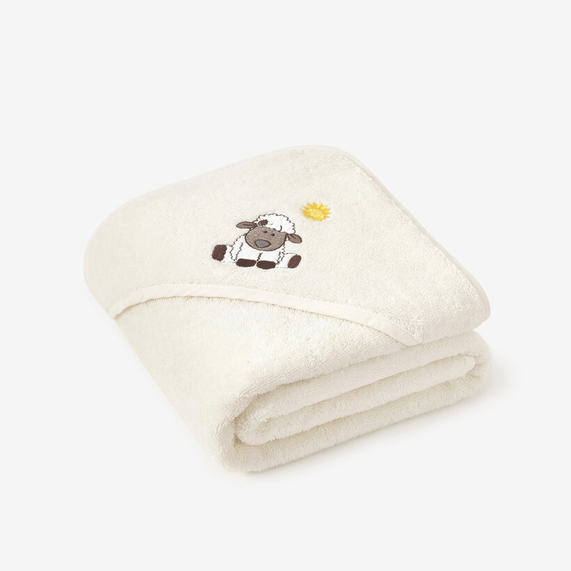 Baby badstof badhanddoek met capuchon - Schaapje op crème