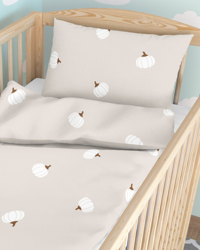 Katoenen beddengoed voor babybedje - Pompoenen op crème