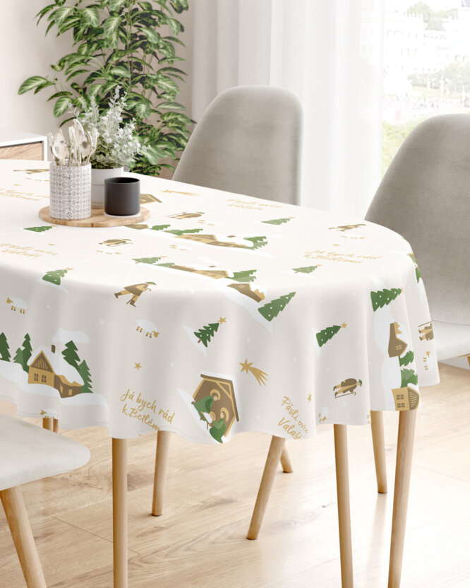 Kerst ovaal tafelkleed 100% katoen renforcé - Pásli ovce Valaši