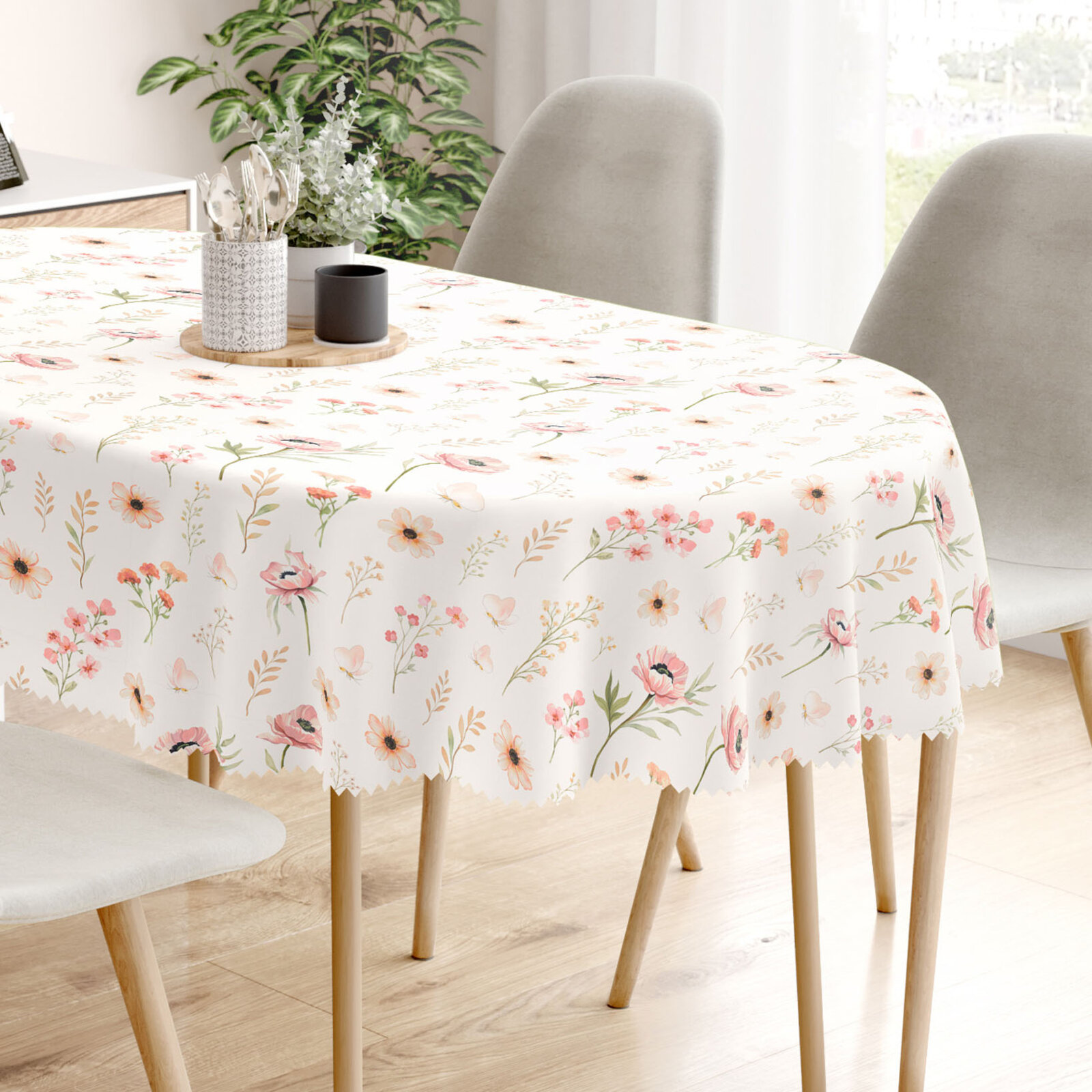 Ovaal teflon tafelkleed - Roze bloemen