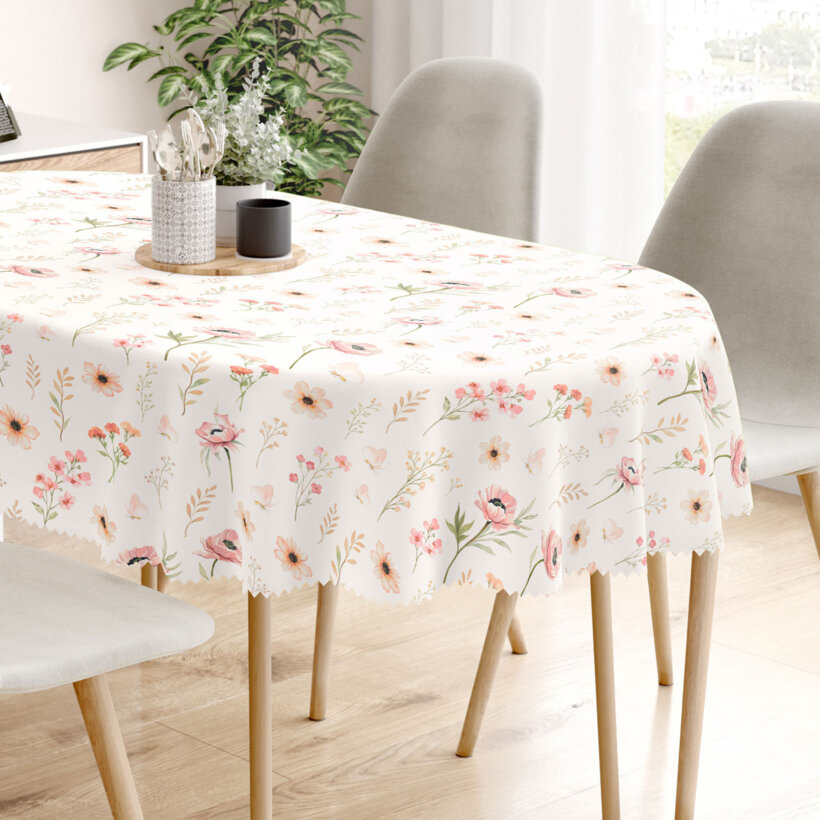 Ovaal teflon tafelkleed - Roze bloemen