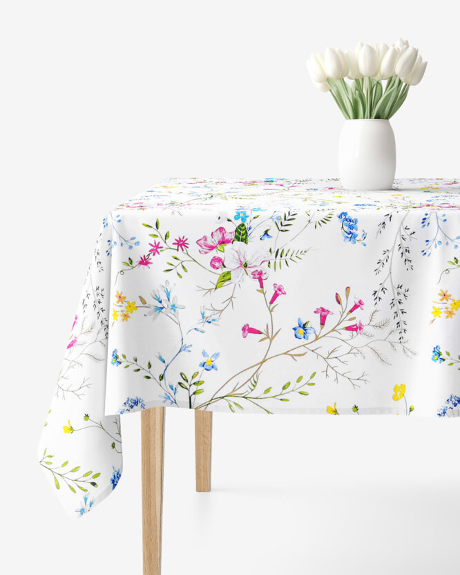 Hoekig tafelkleed 100% katoen renforcé - Geschilderde veldbloemen