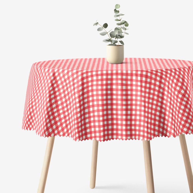 Rond teflon tafelkleed - Rode ruitjes