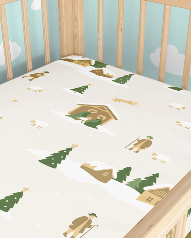 Kerst katoenen hoeslaken voor een kinderbedje - Kerstliederen (buitenland)