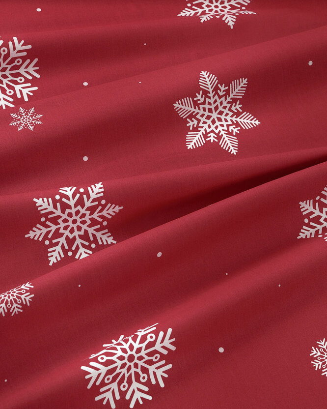 Katoen renforcé - Sneeuwvlokken op rood