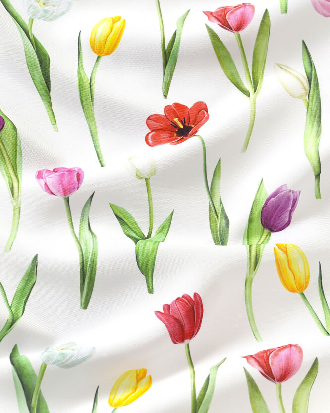 Tafelstof met tefloncoating - Kleurrijke tulpen