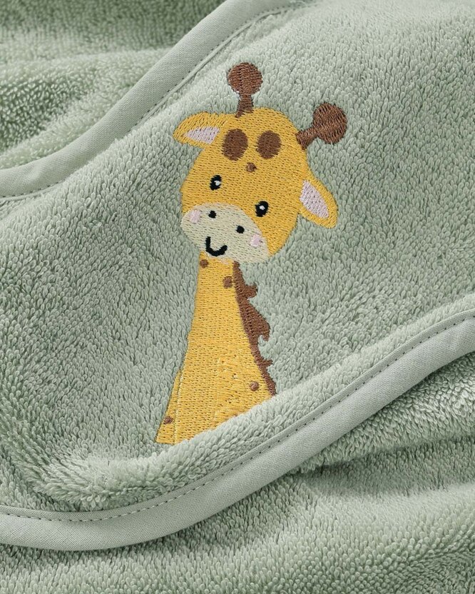Baby badstof badhanddoek met capuchon - Giraf op salie
