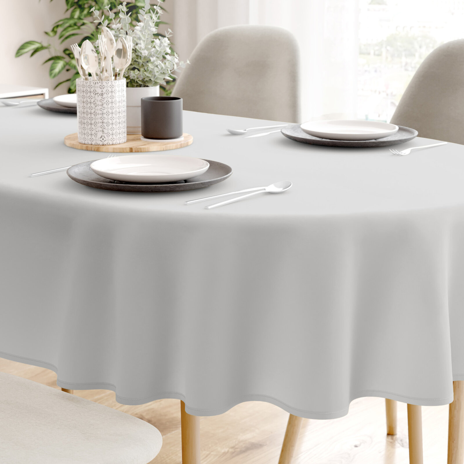 Ovaal tafelkleed 100% katoen renforcé - lichtgrijs