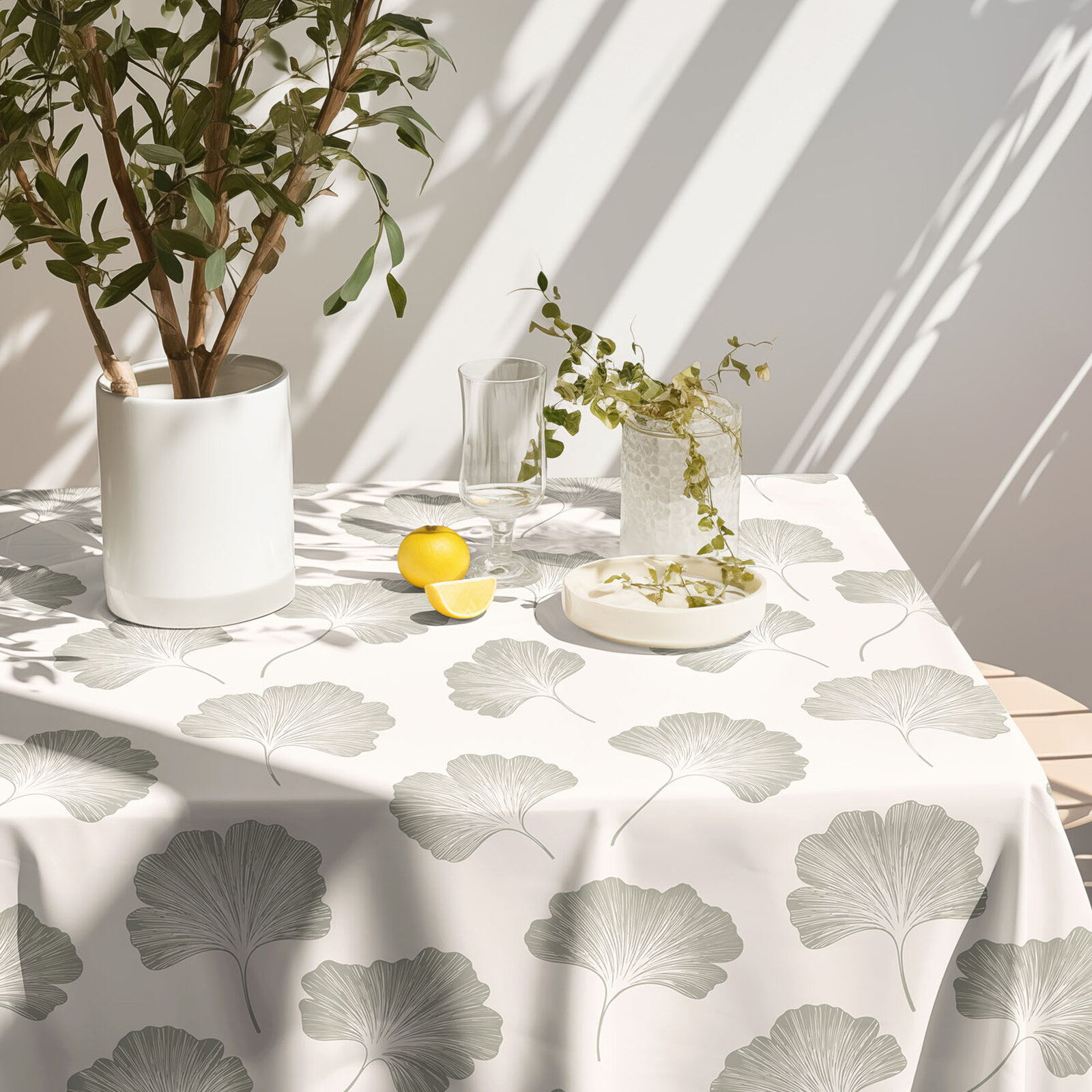 Hoekig tafelkleed 100% katoen renforcé - Bladeren ginkgo