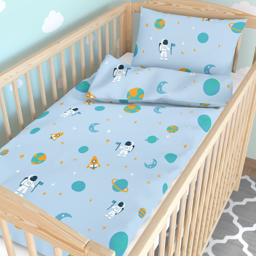 Katoenen beddengoed voor een babybedje - Astronauten in de ruimte